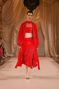 CASACO LONGO BOLSOS PAETÊ VIBRANT VERMELHO
