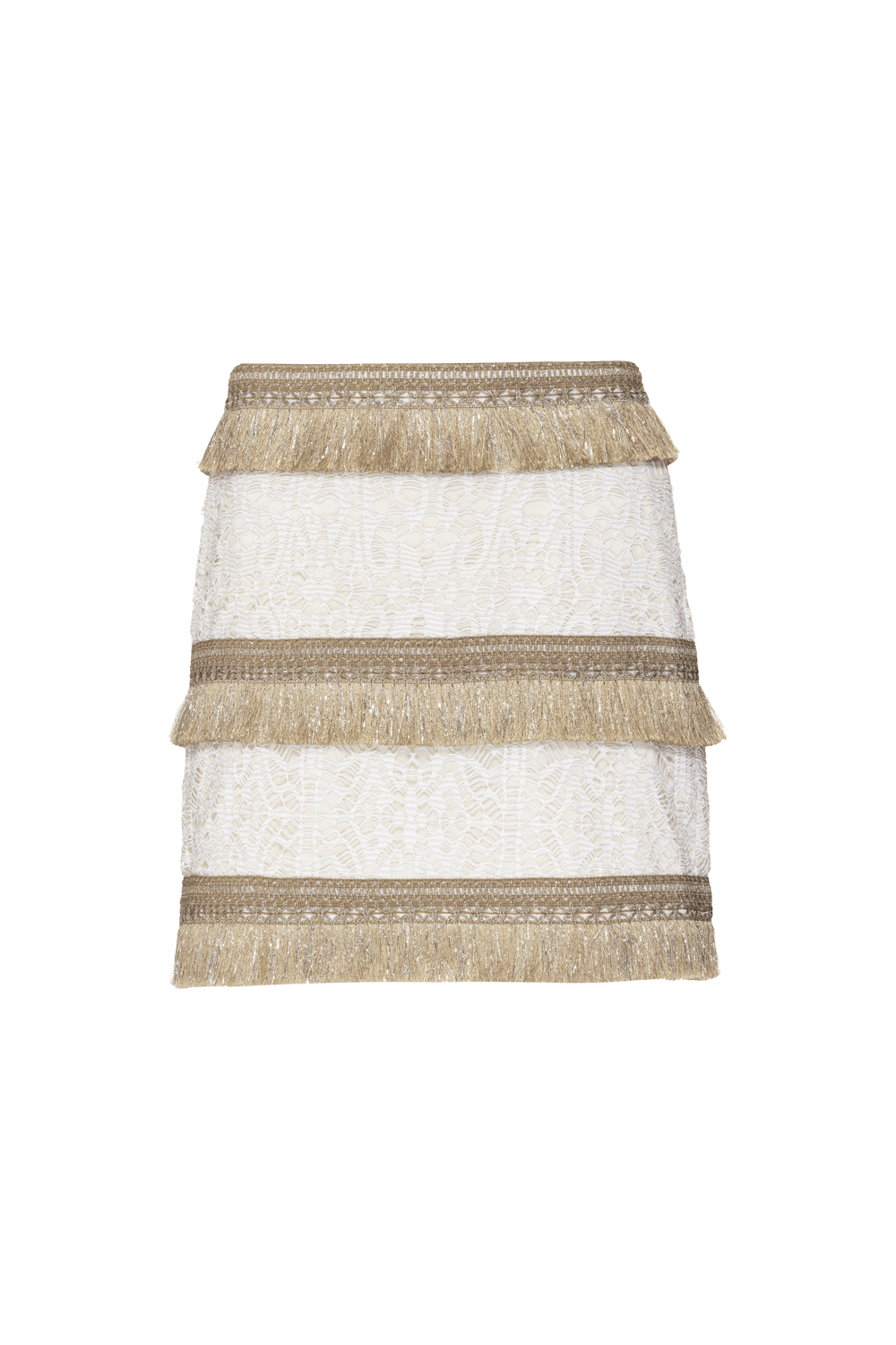 SAIA CURTA FRANJAS TELA LUREX FLASH OFF WHITE