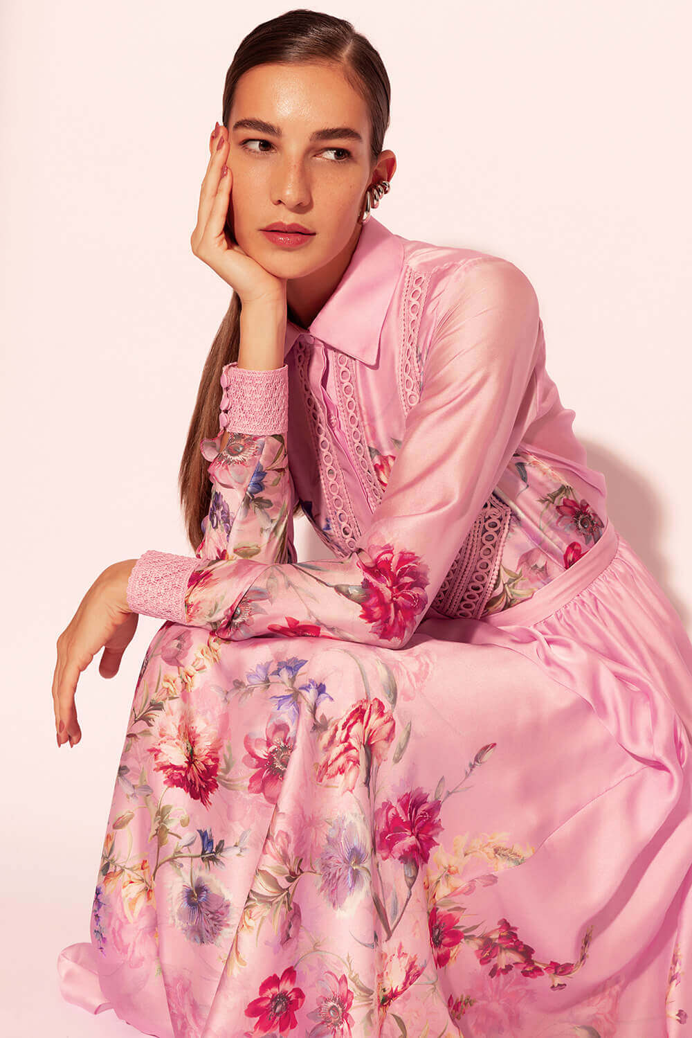 SAIA LONGA CETIM FLORAL MURAKAMI ROSA