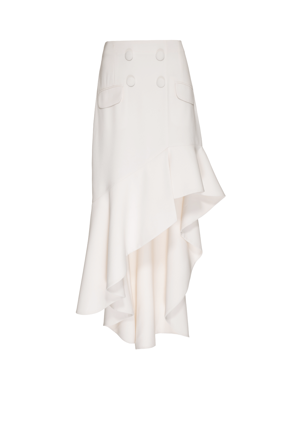 SAIA MÍDI BABADO ASSIMÉTRICO CREPE DESIRE OFF WHITE