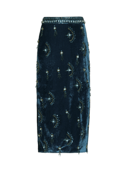 SAIA MÍDI BORDADO NEW RADIANT VELVET AZUL PETRÓLEO