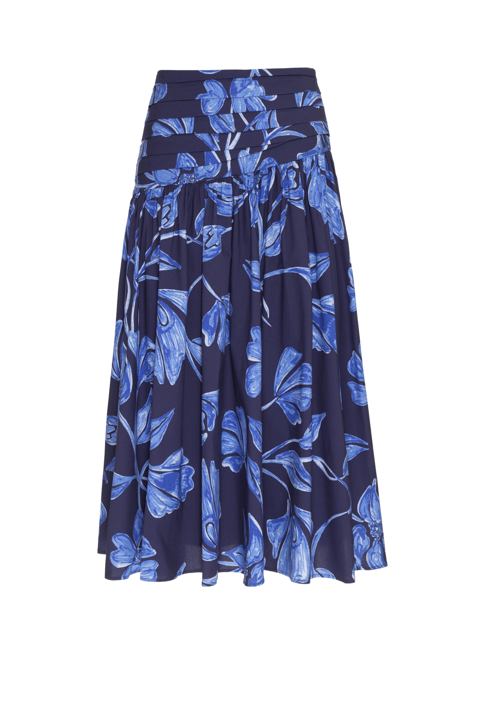 SAIA MÍDI PREGAS SUZY FLOWER AZUL MARINHO