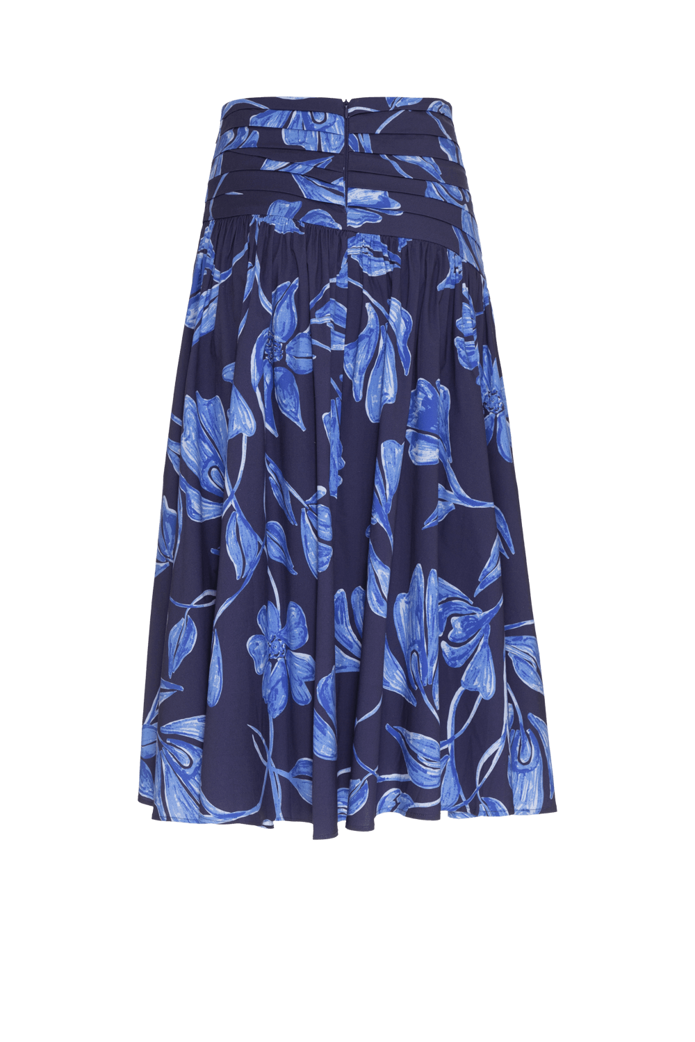 SAIA MÍDI PREGAS SUZY FLOWER AZUL MARINHO