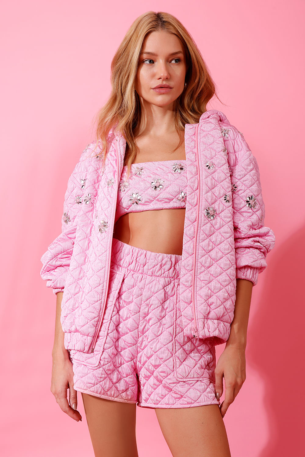 SHORT MATELASSÊ SHINE DROP ROSA