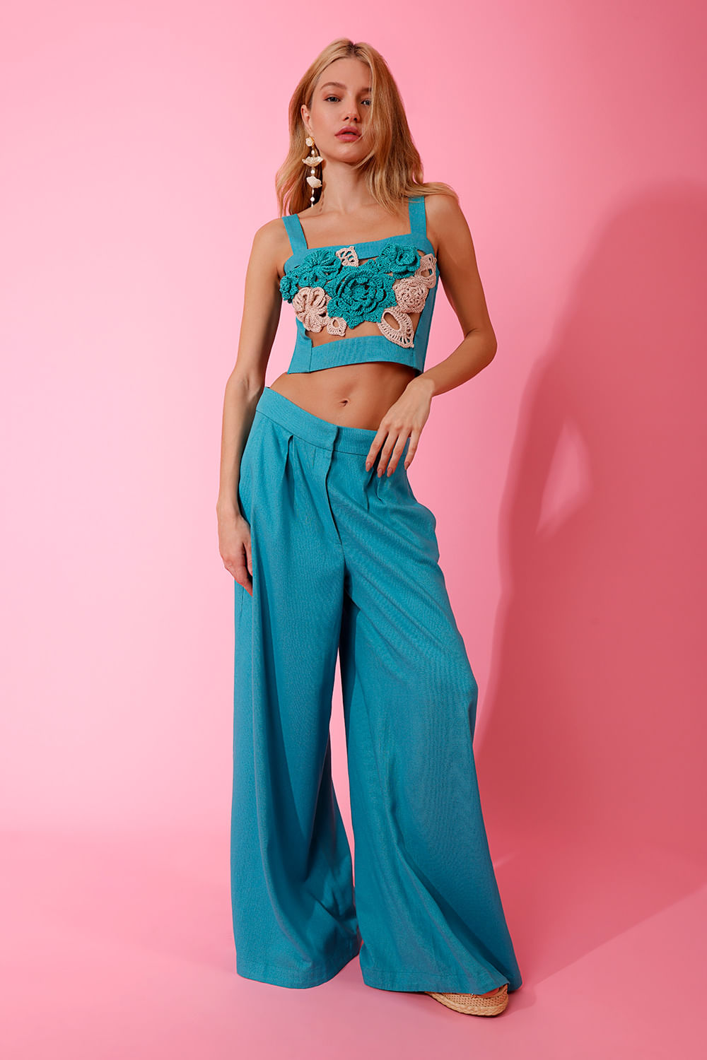TOP CROPPED BORDADO LINHO JOY VERDE