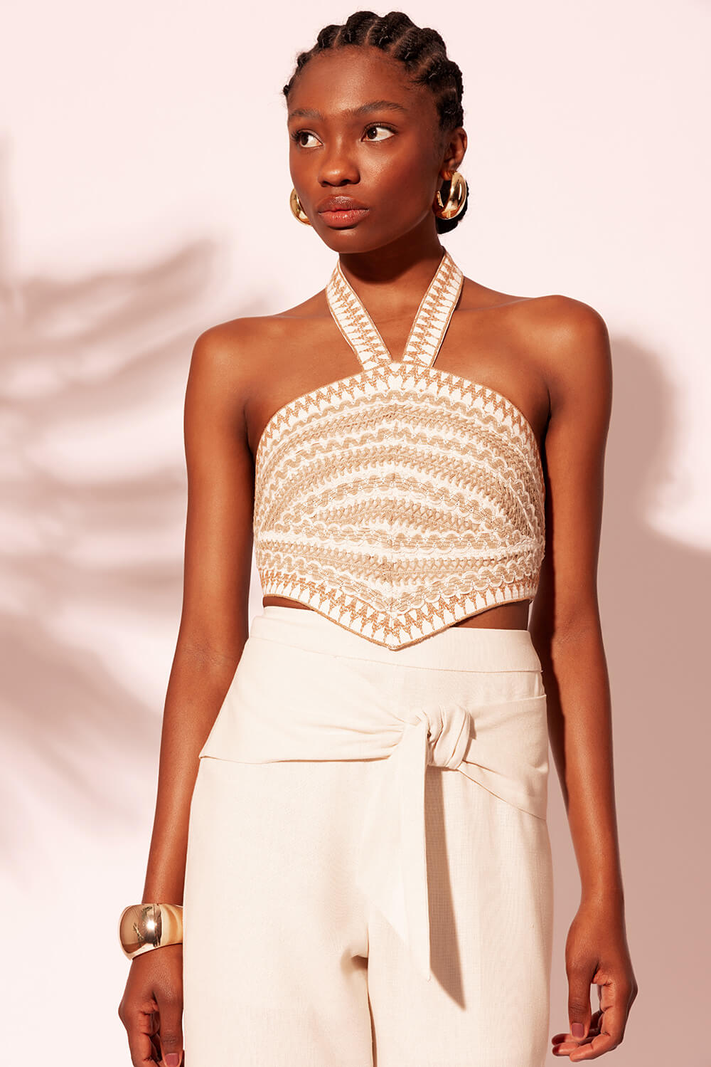 TOP CROPPED ENTREMEIO LINHO NATURAL REFRESH CRU