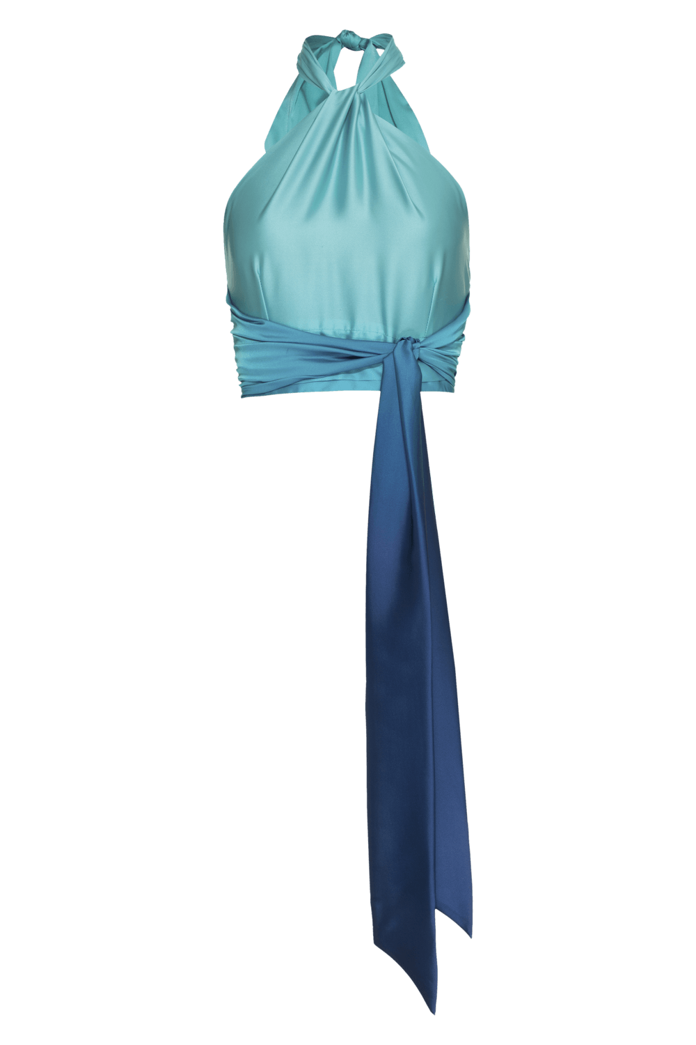 TOP FRENTE ÚNICA CETIM DEGRADÊ ACQUA AZUL COM VERDE