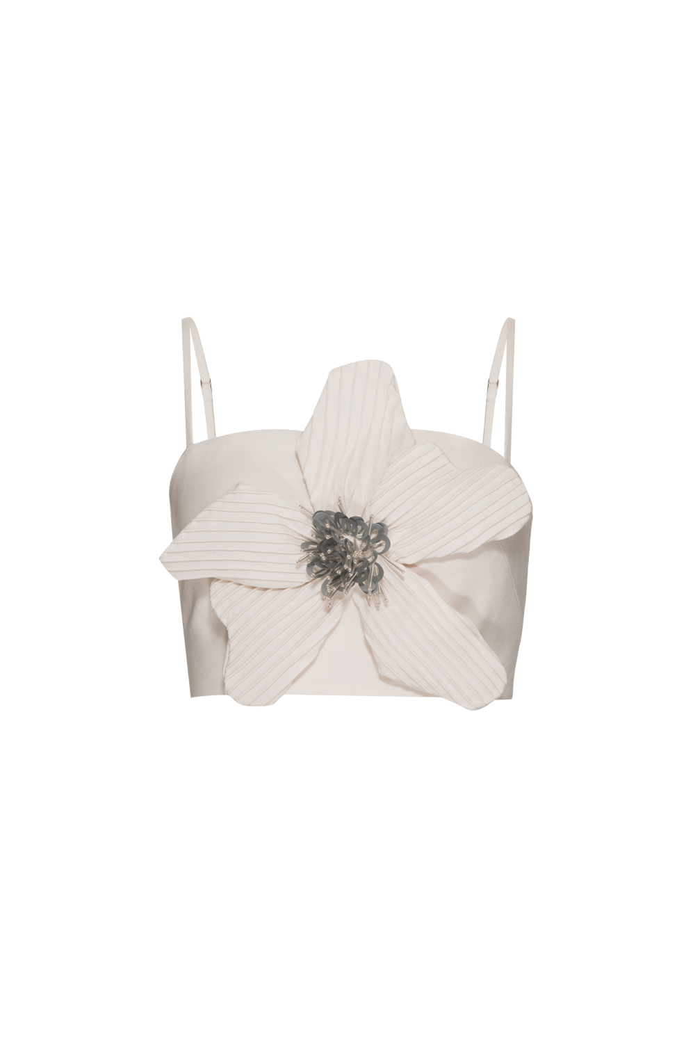 TOP CROPPED FLOWER CREPE JOYFUL OFF WHITE