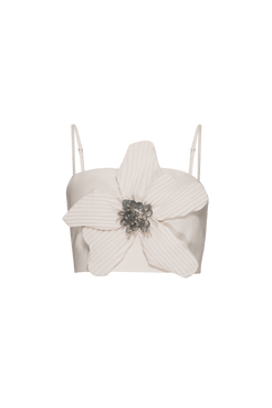TOP CROPPED FLOWER CREPE JOYFUL OFF WHITE
