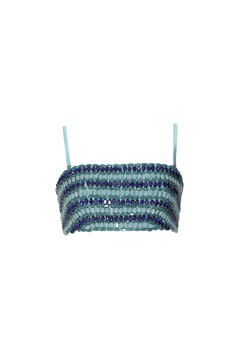 TOP CROPPED BORDADO CETIM DEGRADÊ ACQUA AZUL COM VERDE