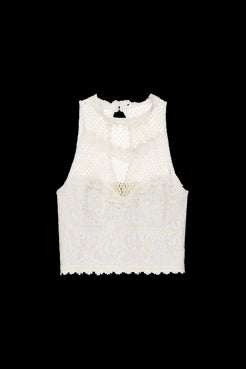 TOP FRENTE ÚNICA ENTREMEIOS TELA LUREX FLASH OFF WHITE