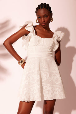 VESTIDO CURTO MANGA BABADOS LIGHT MODERN OFF WHITE