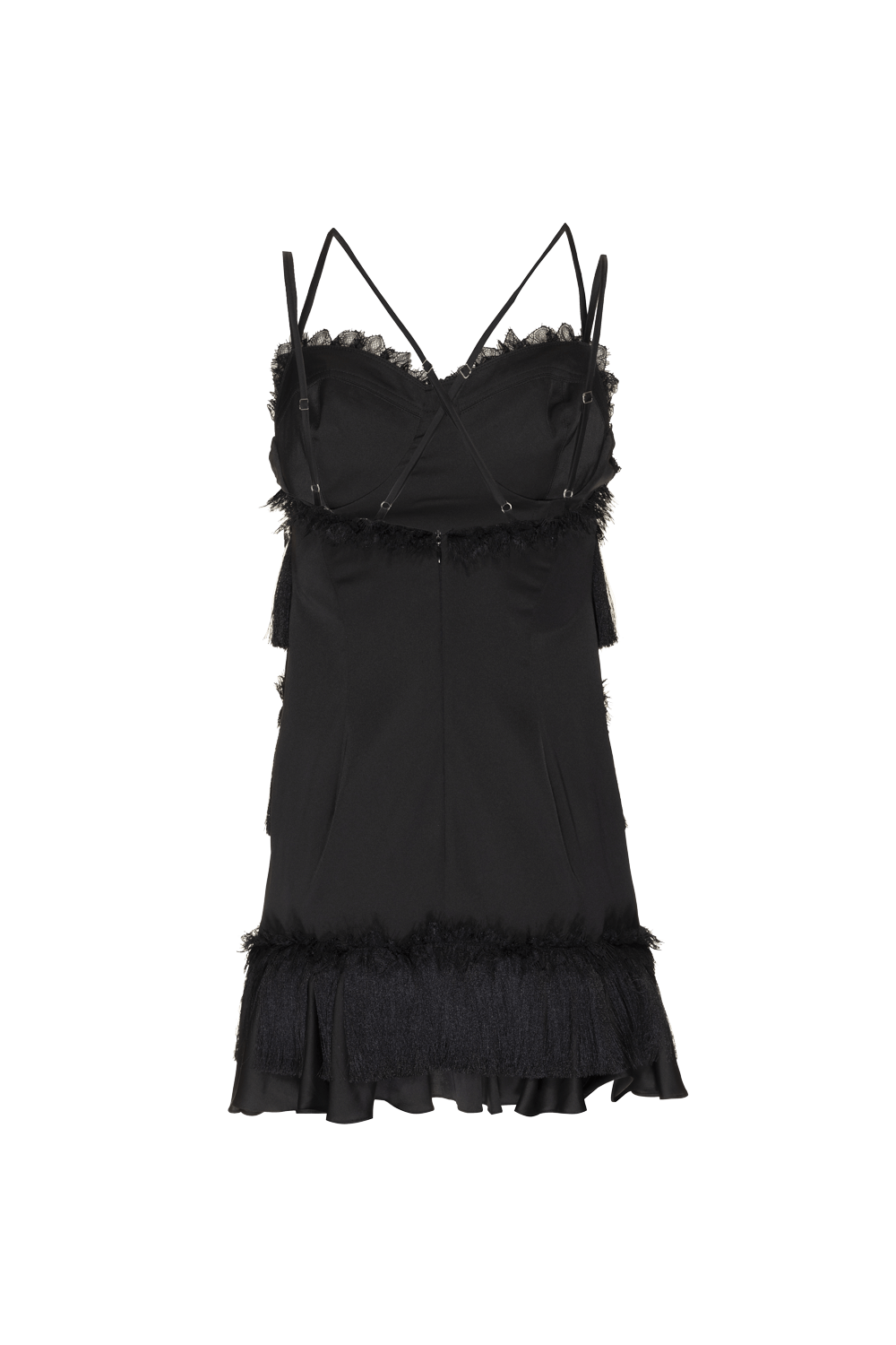 VESTIDO CURTO FRANJAS CETIM OLD GLAM PRETO