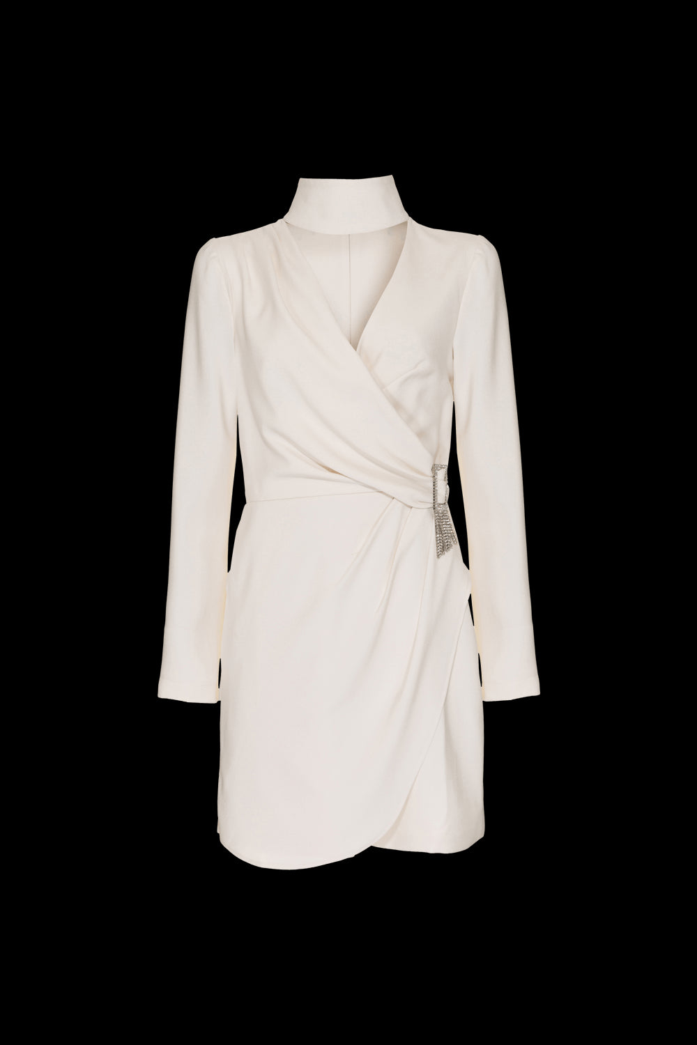 VESTIDO CURTO TRANSPASSADO CREPE DESIRE OFF WHITE