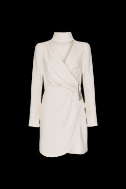 VESTIDO CURTO TRANSPASSADO CREPE DESIRE OFF WHITE
