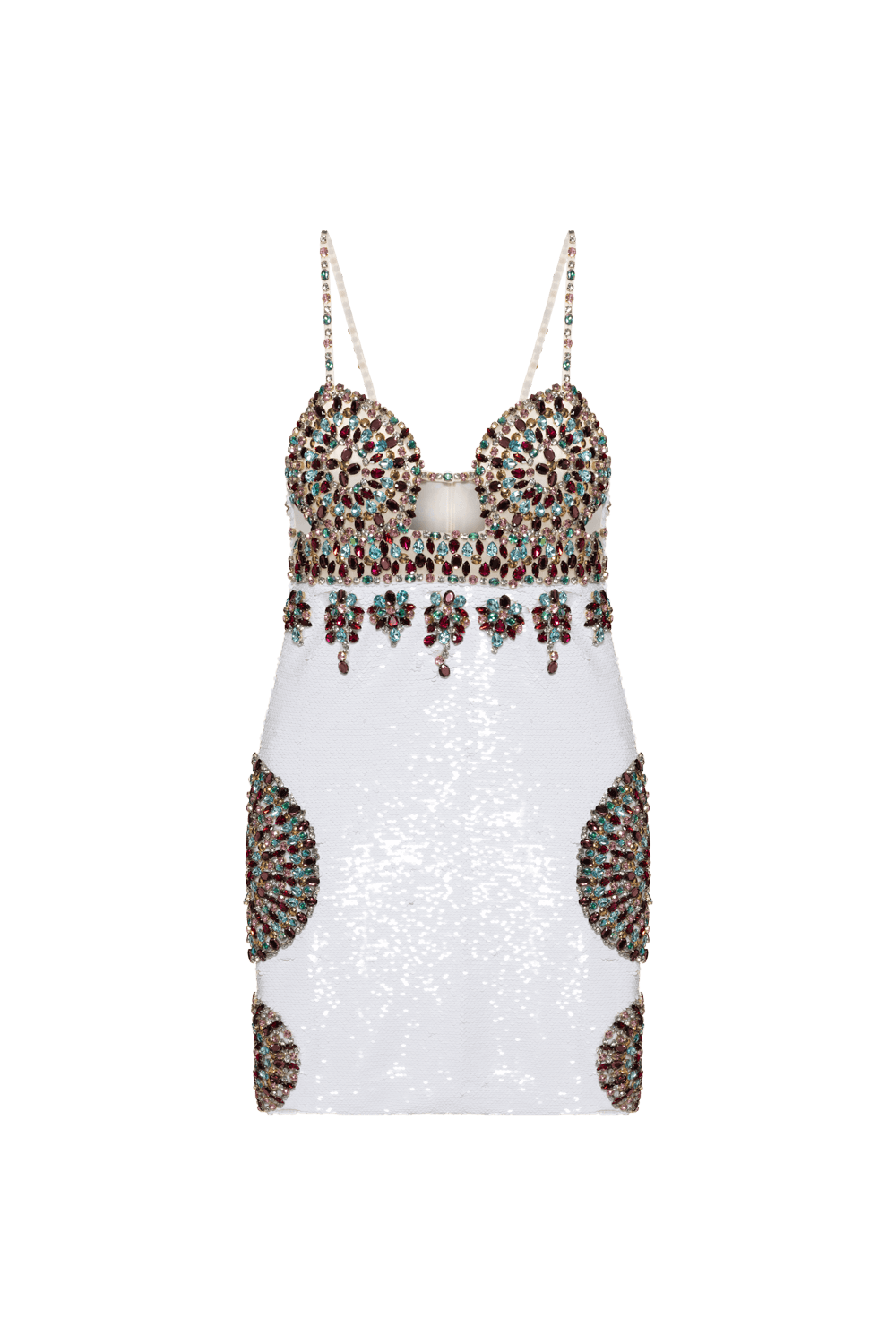 VESTIDO CURTO RECORTES BORDADO PAETÊ VIBRANT OFF WHITE