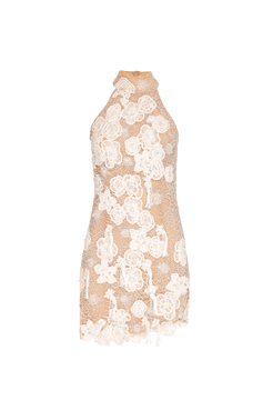 VESTIDO CURTO BORDADO TULE GLAM MOSS OFF WHITE