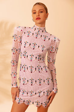 VESTIDO CURTO BORDADO RENDA SENSES OFF WHITE