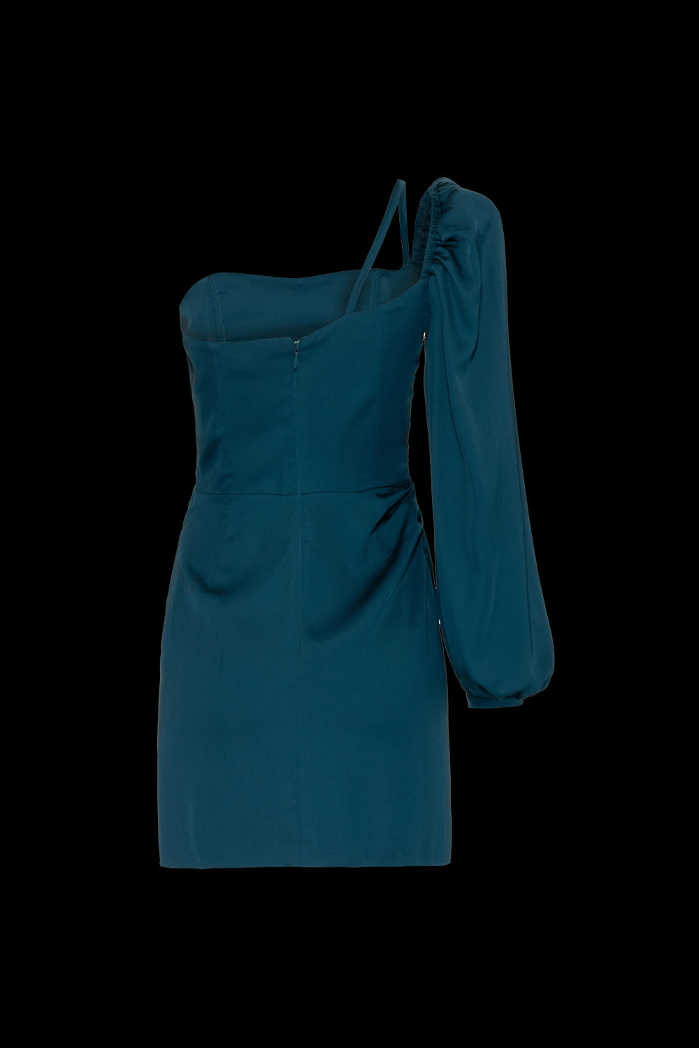 VESTIDO CURTO MANGA ÚNICA CETIM OLD GLAM VERDE