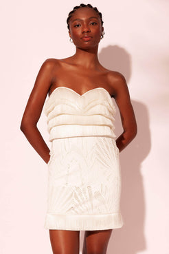 VESTIDO CURTO FRANJA TELA GEMINI SHELL OFF WHITE