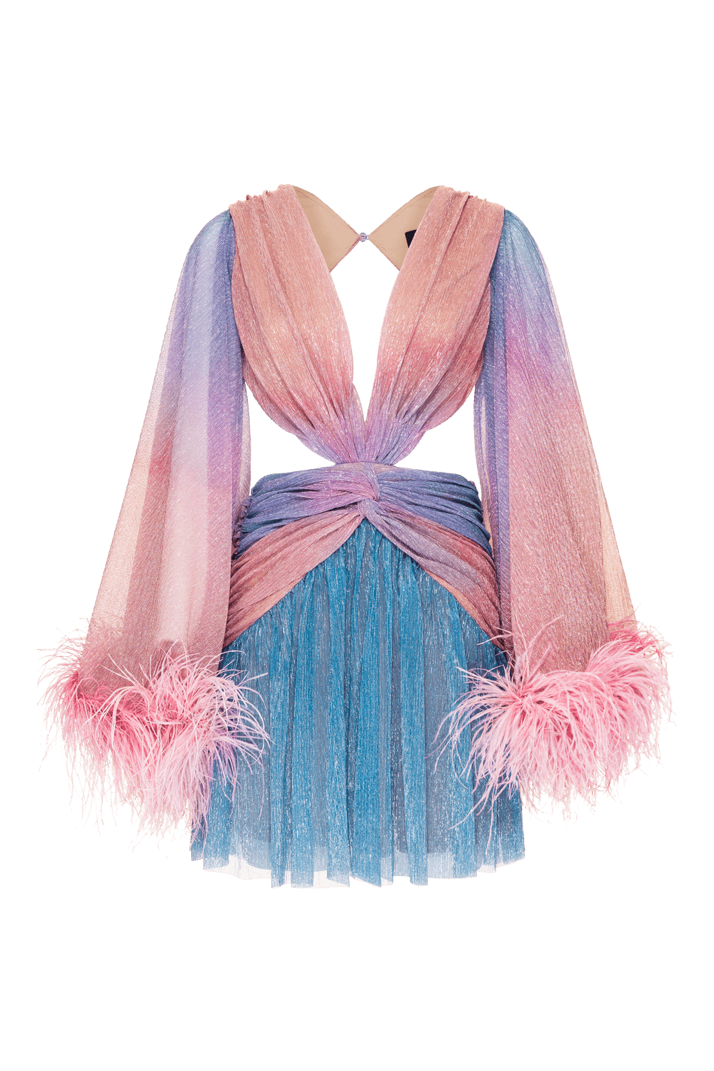 VESTIDO CURTO PLUMAS LUREX MIX FUSION KOBAI AZUL