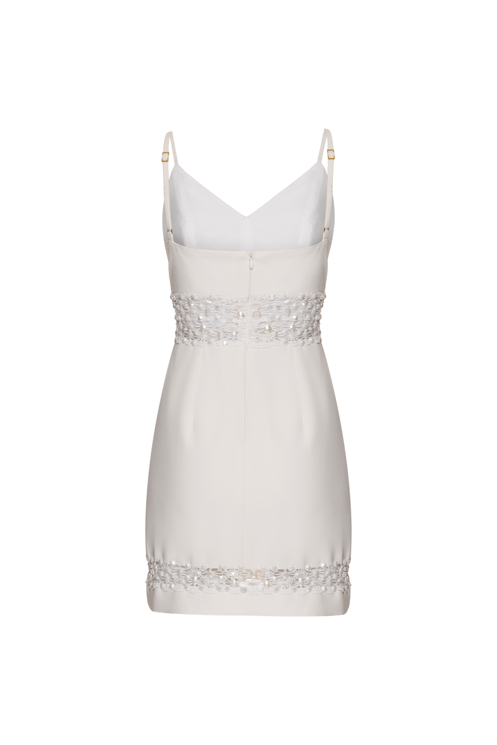 VESTIDO CURTO RECORTES BORDADO CREPE JOYFUL OFF WHITE