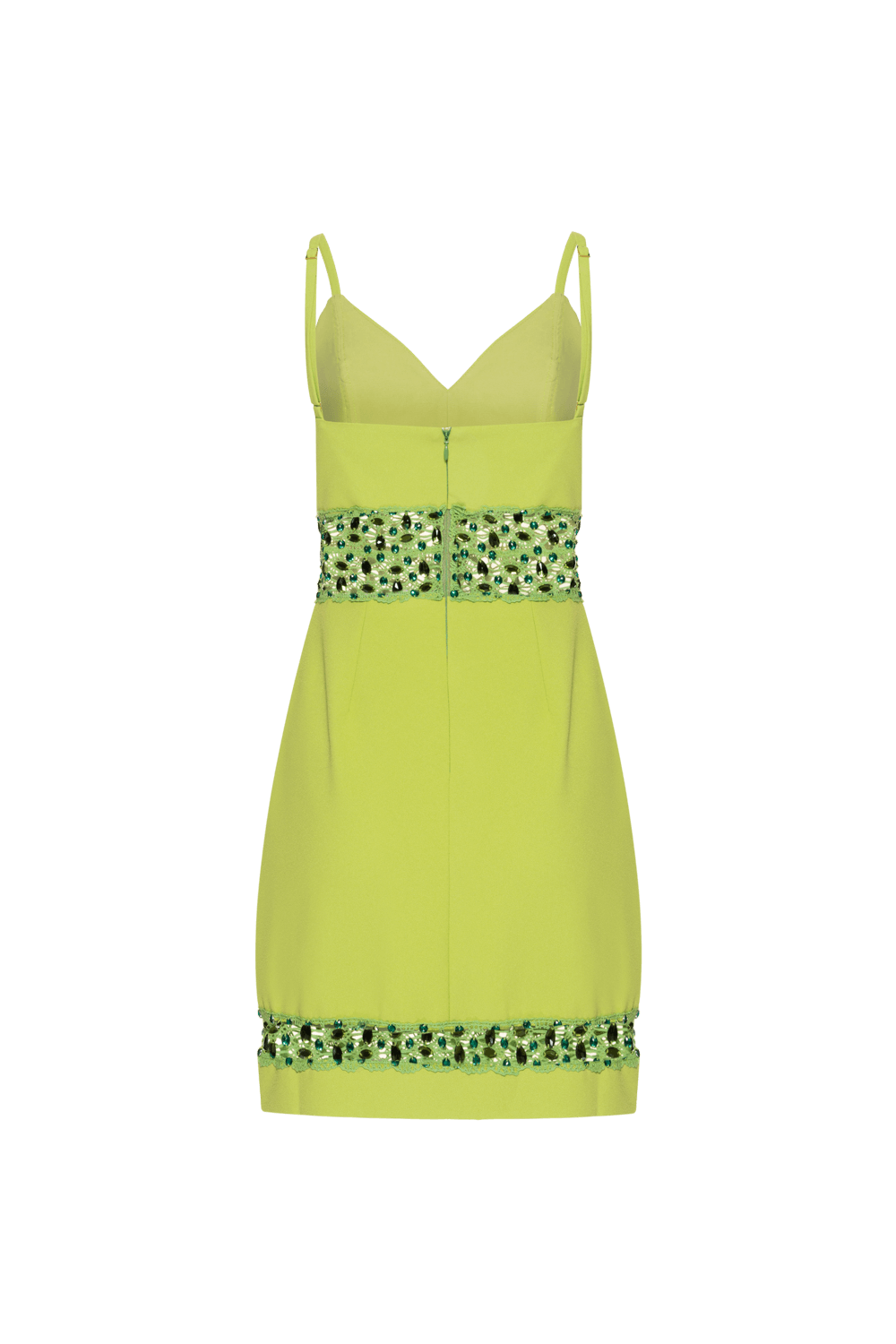 VESTIDO CURTO RECORTES BORDADO CREPE JOYFUL VERDE
