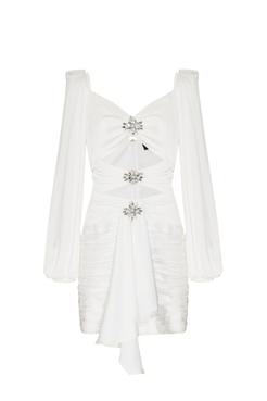 VESTIDO CURTO RECORTES CETIM SERENITY OFF WHITE