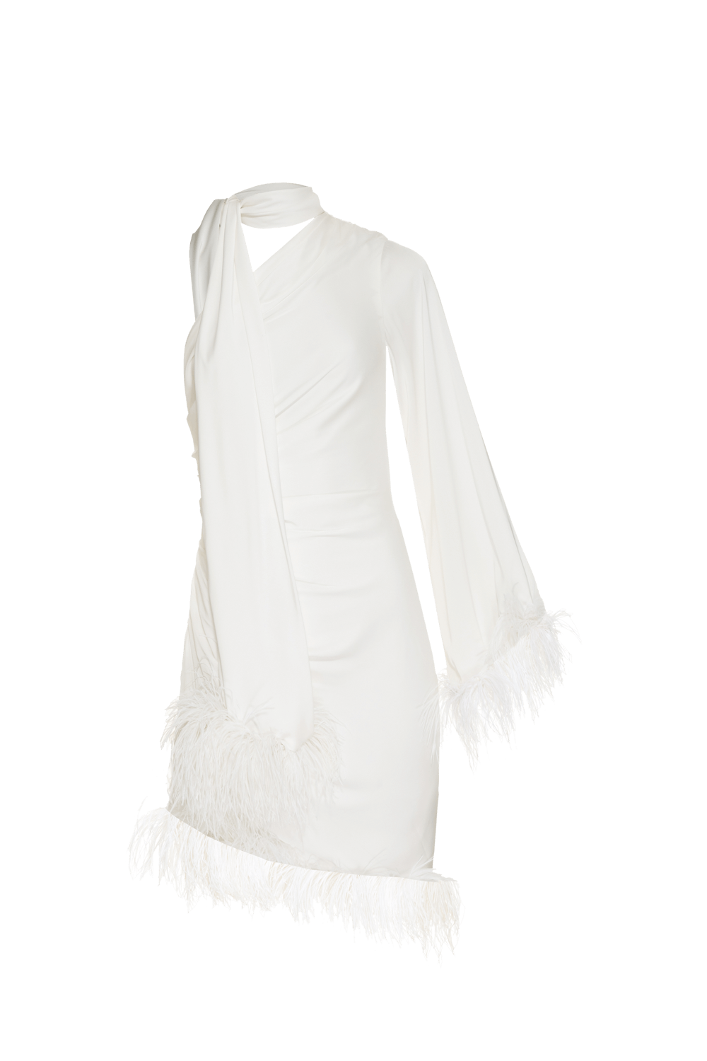 VESTIDO CURTO PLUMAS CETIM SERENITY OFF WHITE