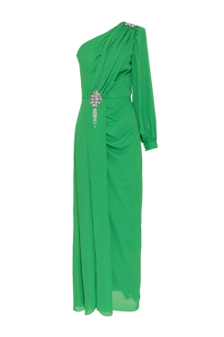 VESTIDO LONGO OMBRO ÚNICO CREPE GRACE VERDE
