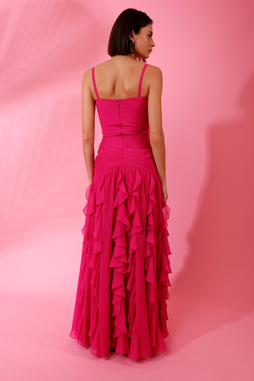 VESTIDO LONGO BABADOS SILKY MODERN LIGHT PINK