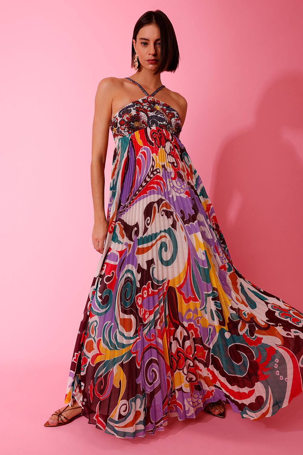 VESTIDO LONGO BORDADO TOKYO MULTICOR