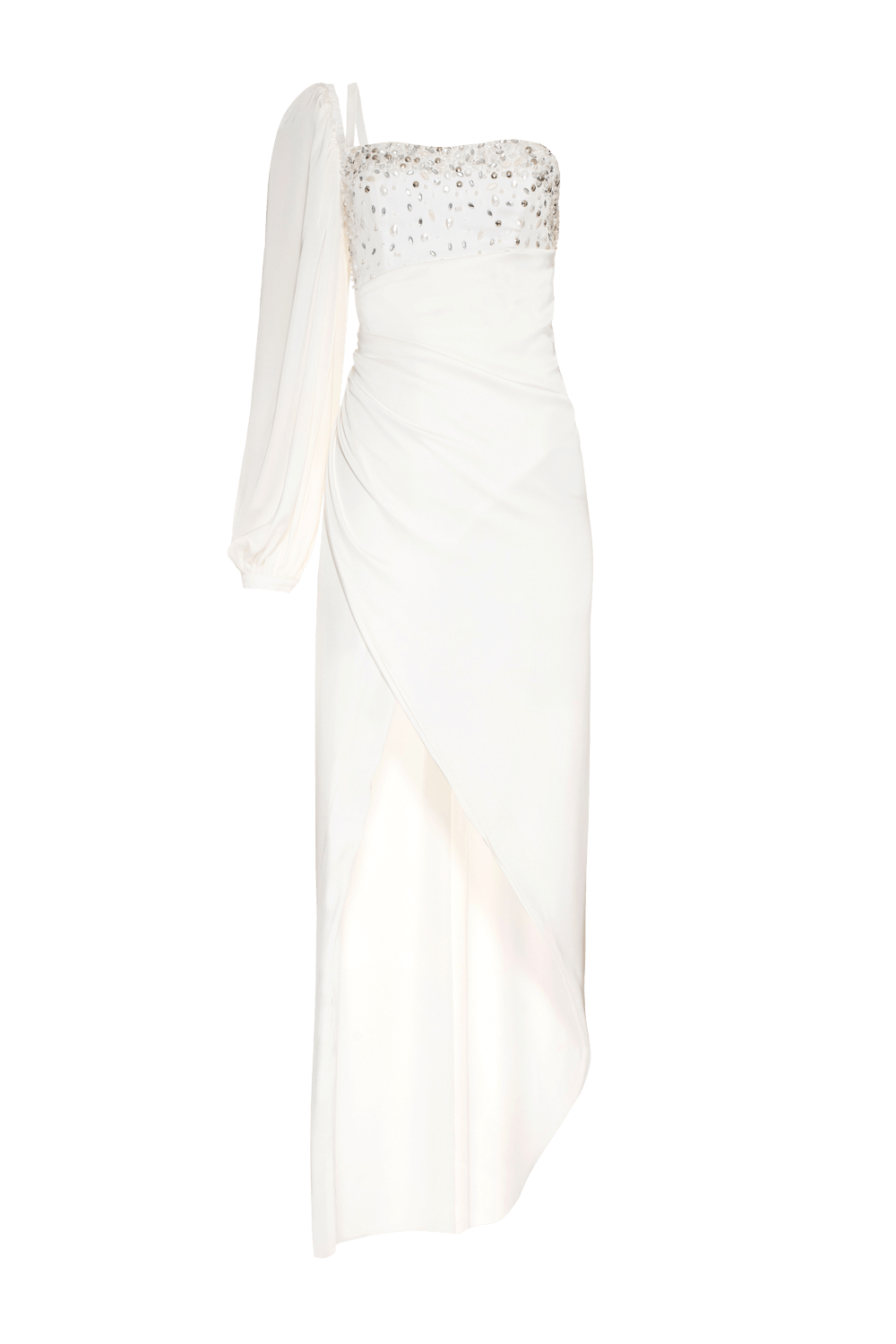 VESTIDO LONGO MANGA ÚNICA CETIM OLD GLAM OFF WHITE