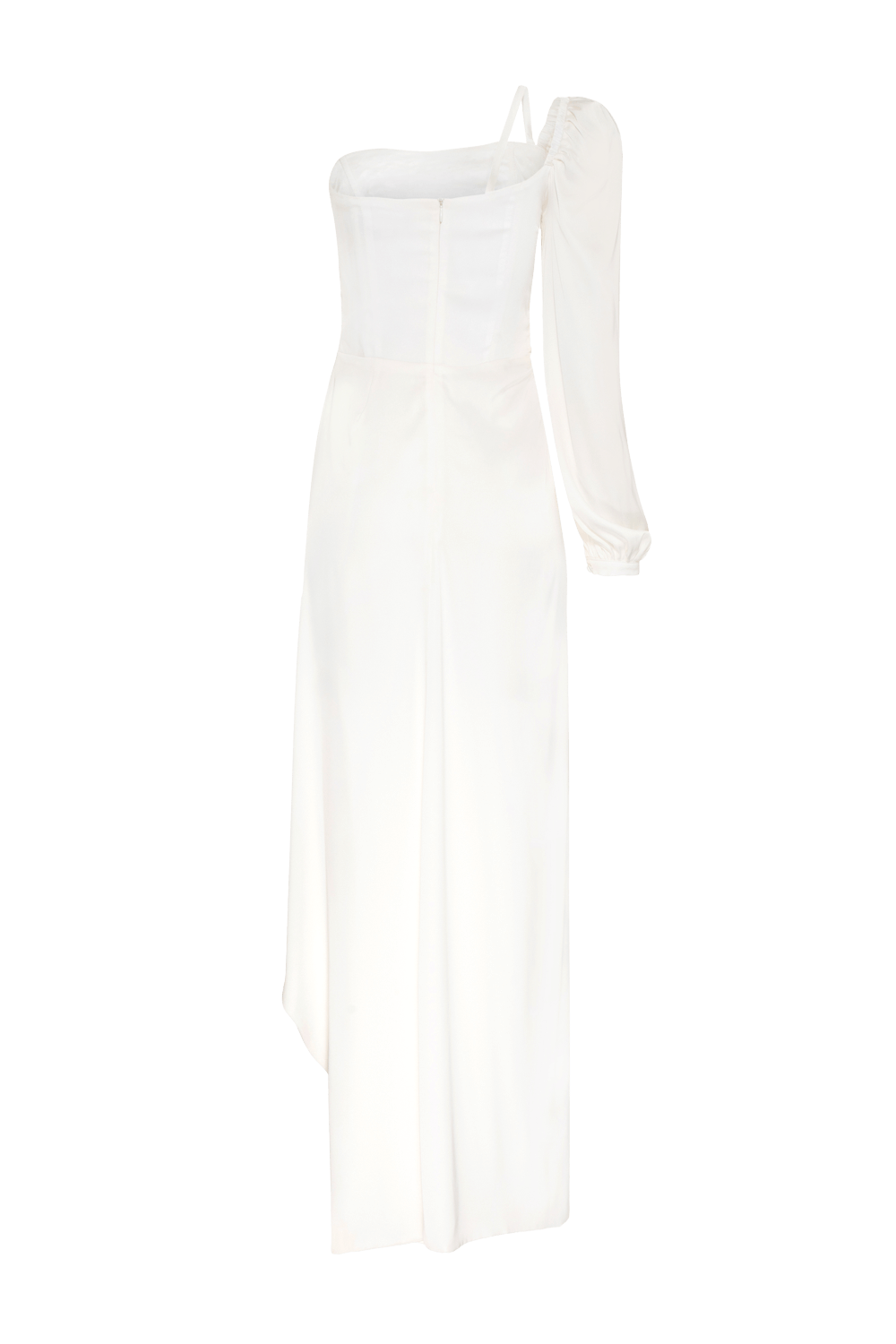 VESTIDO LONGO MANGA ÚNICA CETIM OLD GLAM OFF WHITE