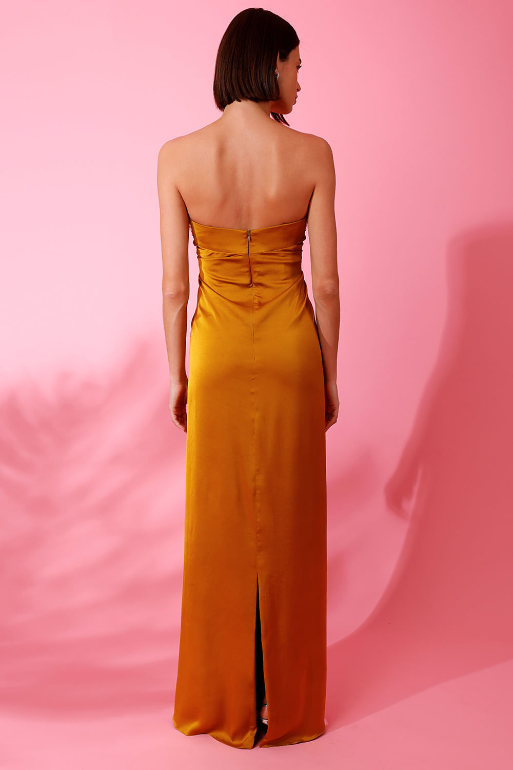 VESTIDO LONGO BORDADO CETIM MIRACLE MOOD AMARELO