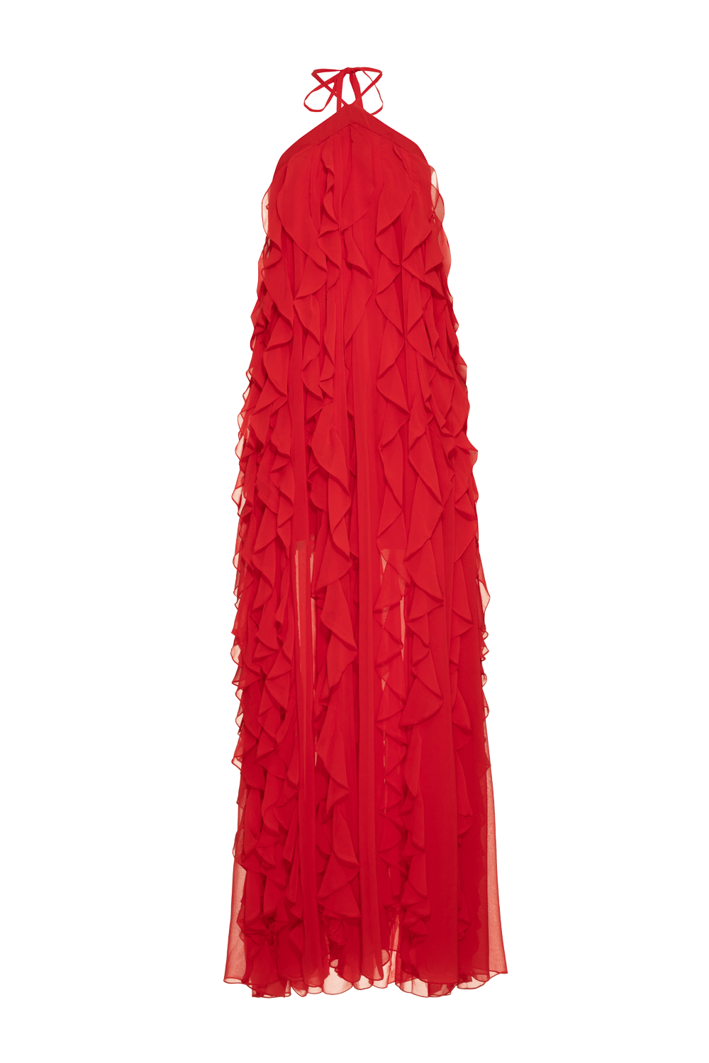 VESTIDO LONGO FRENTE ÚNICA BABADOS SILKY MODERN LIGHT VERMELHO INTENSO