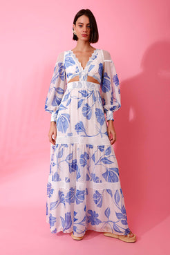 VESTIDO LONGO ENTREMEIO SUZY FLOWER OFF WHITE