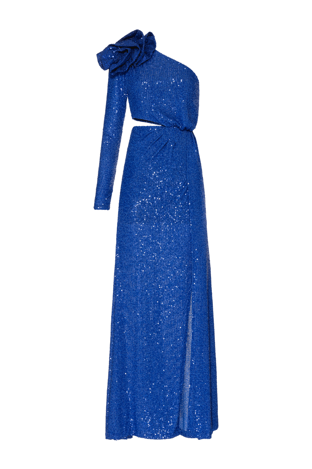 VESTIDO LONGO OMBRO ÚNICO PAETÊ ROYAL AZUL
