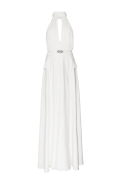 VESTIDO LONGO FRENTE ÚNICA CETIM SERENITY OFF WHITE