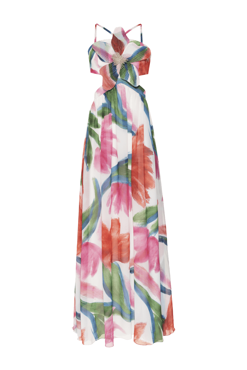 VESTIDO LONGO FLOWER CHIFFON ALEGRETTO OFF WHITE