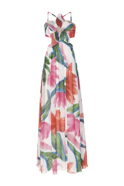 VESTIDO LONGO FLOWER CHIFFON ALEGRETTO OFF WHITE