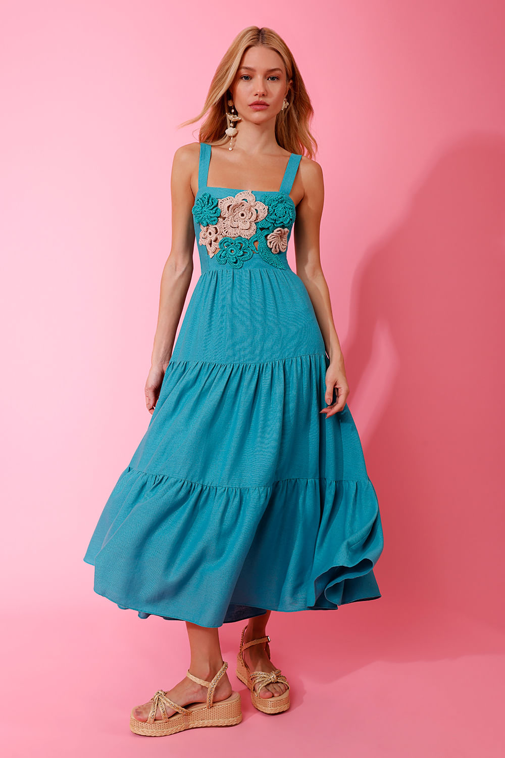 VESTIDO MÍDI BORDADO LINHO JOY VERDE