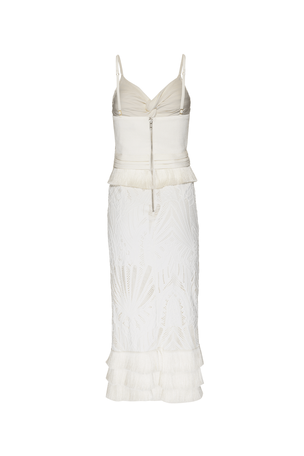 VESTIDO MÍDI FRANJA TELA GEMINI SHELL OFF WHITE