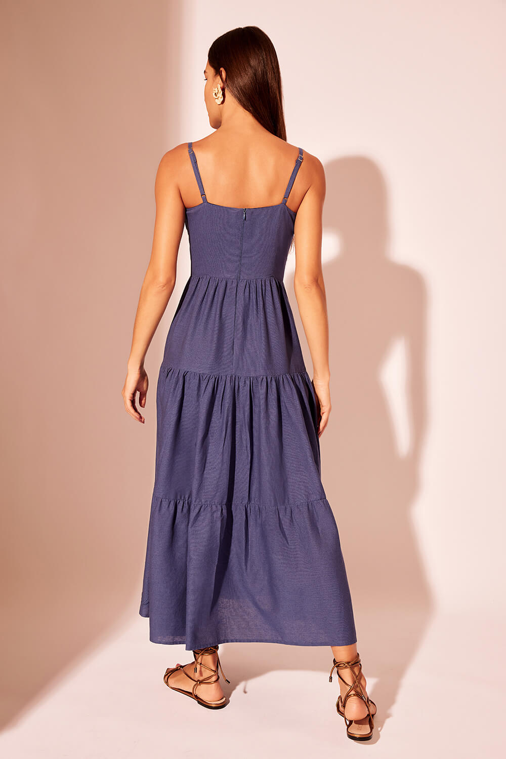 VESTIDO MÍDI RECORTES LINHO RICHELIEU URBAN MARINHO