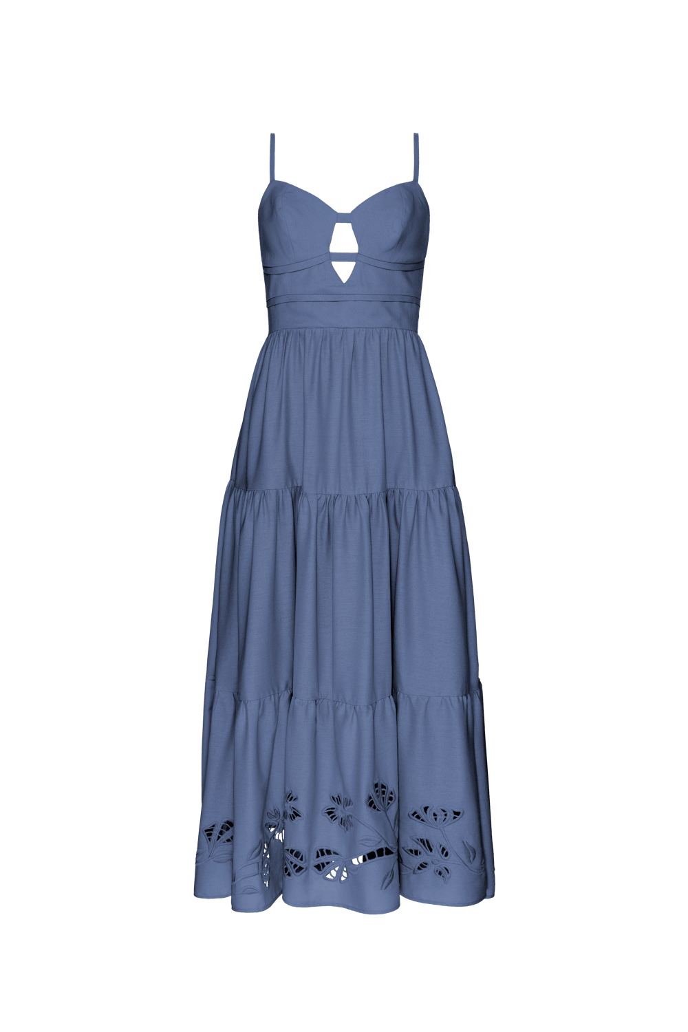 VESTIDO MÍDI RECORTES LINHO RICHELIEU URBAN MARINHO