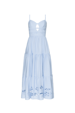 VESTIDO MÍDI RECORTES LINHO RICHELIEU URBAN AZUL