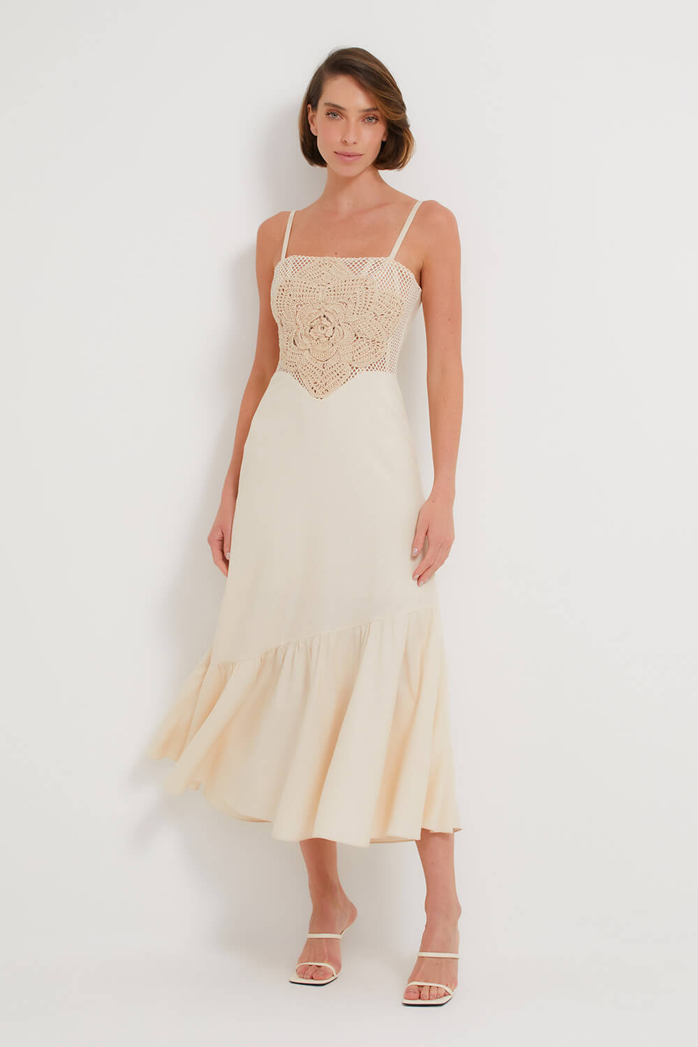 VESTIDO MÍDI BORDADO LINHO NATURAL REFRESH CRU