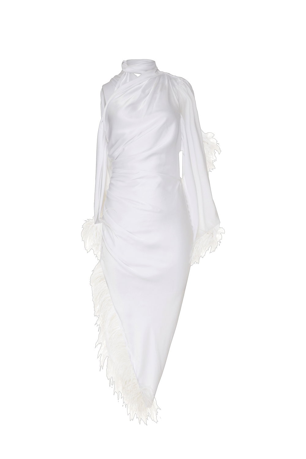 VESTIDO MÍDI PLUMAS CETIM SERENITY OFF WHITE