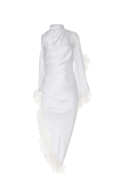 VESTIDO MÍDI PLUMAS CETIM SERENITY OFF WHITE