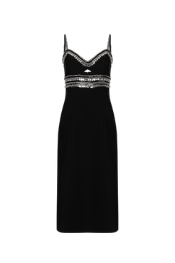 VESTIDO MÍDI BORDADO CREPE JOYFUL PRETO